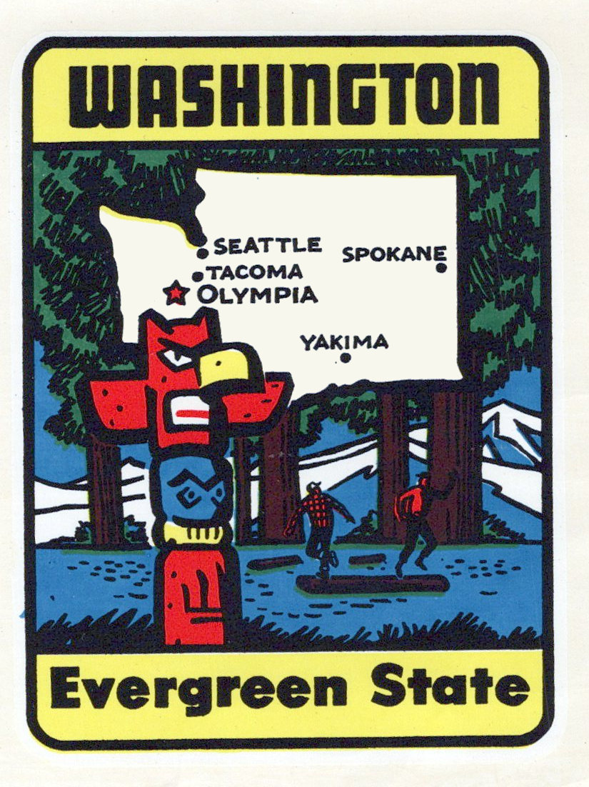 (image for) Washington (1) Evergreen State Map Vintage Vacation Sticker
